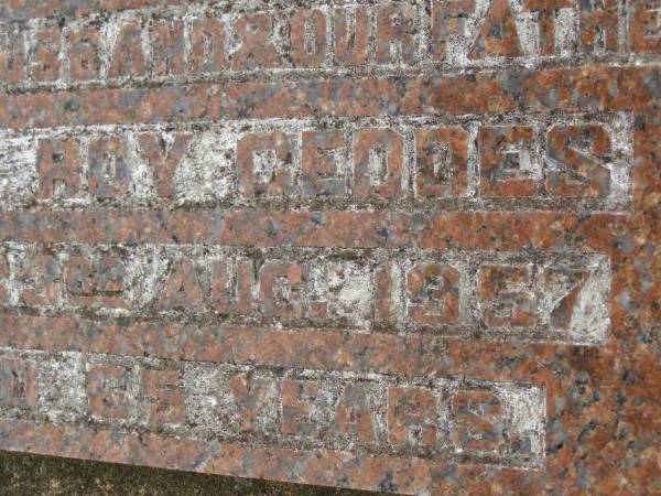 Alick Roy GEDDES,  | husband father,  | died 23 Aug 1947 aged 65 years;  | Killarney cemetery, Warwick Shire  | 