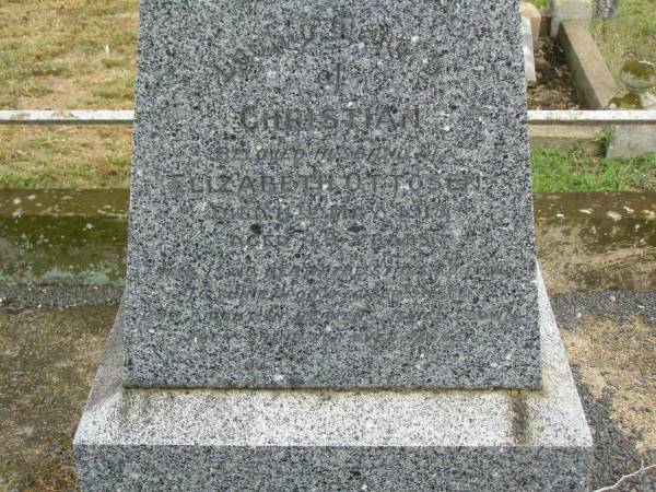 Christian,  | husband of Elizabeth OTTOSEN,  | died 11 May 1918 aged 49 years;  | Elizabeth OTTOSEN,  | died 26 Feb 1951 aged 77 years;  | Killarney cemetery, Warwick Shire  | 