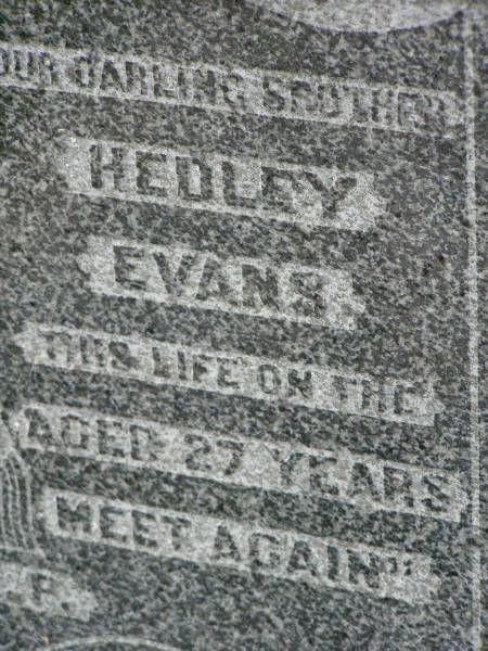 Albert Hedley Joseph (Joe) EVANS,  | son brother,  | died 24 Jan 1945 aged 27 years;  | Killarney cemetery, Warwick Shire  | 