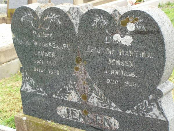 Knud Wognsgaard JENSEN,  | born 1851,  | died 1930;  | Kristina Martina JENSEN,  | born 1856,  | died 1930;  | Killarney cemetery, Warwick Shire  | 