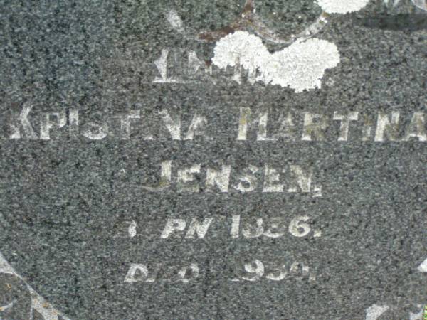 Knud Wognsgaard JENSEN,  | born 1851,  | died 1930;  | Kristina Martina JENSEN,  | born 1856,  | died 1930;  | Killarney cemetery, Warwick Shire  | 