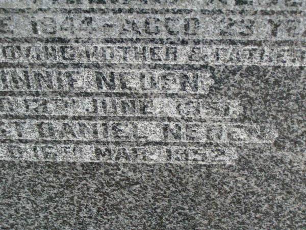 Ronald William NEDEN,  | son brother,  | died 7 June 1944 aged 23 years;  | Minnie NEDEN,  | mother,  | died 13 June 1951;  | Ernest Daniel NEDEN,  | father,  | died 16 Mar 1952;  | Killarney cemetery, Warwick Shire  | 