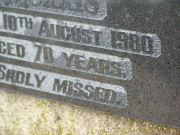 William Kenneth MORRIS,  | died 10 Aug 1980 aged 70 years;  | Killarney cemetery, Warwick Shire  | 