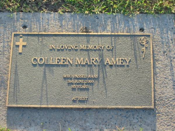 Colleen Mary AMEY,  | died 3 June 2000 aged 85 years;  | Killarney cemetery, Warwick Shire  | 