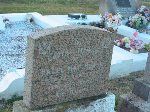 Hazel May HORNE,  | died 26 Oct 1989? aged 24? years;  | Killarney cemetery, Warwick Shire  |   | 
