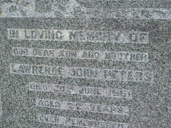 Lawrence John PETERS,  | died 30? June 1951 aged 22 years;  | Killarney cemetery, Warwick Shire  | 