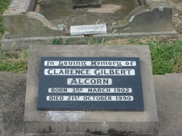 Clarence Gilbert ALCORN,  | born 3 March 1902,  | died 21 Oct 1990;  | Killarney cemetery, Warwick Shire  | 