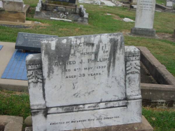 Alfred J. PHILLIPS,  | died 6 May 1937 aged 39 years;  | Killarney cemetery, Warwick Shire  | 