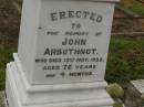 
John ARBUTHNOT,
died 13 Nov 1935 aged 72 years 4 months;
Killarney cemetery, Warwick Shire
