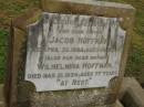 
Jacob HOFFMAN,
father,
died 26 April 1908 aged 68 years;
Wilhelmina HOFFMAN,
mother,
died 21 Mar 1934 aged 77 years;
Killarney cemetery, Warwick Shire
