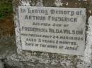 Arthur Frederick, son of Frederick & Hilda WILSON, died 24 March 1926 aged 2 years 2 months; Killarney cemetery, Warwick Shire 