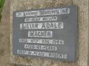 
Lilian Adale WAGNER,
mother,
died 10 Aug 1946 aged 41 years,
rest in peace Robert;
Killarney cemetery, Warwick Shire
