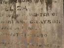 Eliza, daughter of Allen & Mary Ann GRAYSON, born 30 June 1860, died 31 Aug 1890; Killarney cemetery, Warwick Shire 