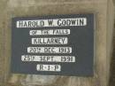 
Harold W. GODWIN,
of The Falls, Killarney,
20 Dec 1913 - 25 Sept 1991;
Killarney cemetery, Warwick Shire
