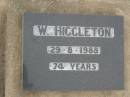 W. HIGGLETON, died 29-8-1988 aged 74 years; Killarney cemetery, Warwick Shire 