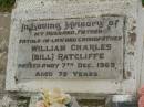 William Charles (Bill) RATCLIFFE, husband father father-in-law grandfather, died 7 Dec 1969 aged 79 years; Killarney cemetery, Warwick Shire 