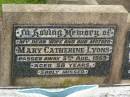 
Mary Catherine LYONS,
wife mother,
died 5 Aug 1969 aged 58 years;
Killarney cemetery, Warwick Shire
