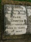 Elsie BRUNTON, wife mother, died 1 March 1955 aged 61 years; Killarney cemetery, Warwick Shire 