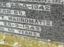 
George T. MAUROMATIS,
died 29-3-1942 aged 60 years;
Killarney cemetery, Warwick Shire
