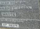 Herbert WATTS, husband father, died 4 Jan 1954 aged 48 years; Jean Harriet Emma WATTS, mother, died 27 April 1980 aged 65 years; Killarney cemetery, Warwick Shire 