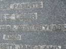 parents; James LAMB, died 24 Nov 1942 aged 65 years; Ida Elizabeth Jane LAMB, died 27 Nov 1954 aged 75 years; Henry MACKAY, husband of May MACKAY, died 23 Jan 1990 aged 90 years; May Eveline MACKAY, wife of Henry MACKAY, died 15 Sept 1996 aged 93 years; Killarney cemetery, Warwick Shire 