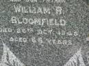 Susan H. BLOOMFIELD, mother, died 24 Aug 1988 aged 88 years; William R. BLOOMFIELD, father, died 26 Oct 1945 aged 66 years; Killarney cemetery, Warwick Shire 