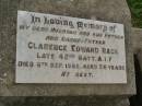 Clarence Edward (Karky) RACH, husband father grandfather, died 6 Sept 1952 aged 56 years; Killarney cemetery, Warwick Shire 