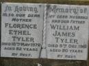 
Florence Ethel TYLER,
mother,
died 10 May 1970 aged 82 years;
William James TYLER,
husband father,
died 9 Dec 1961 aged 80 years;
Killarney cemetery, Warwick Shire
