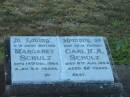 Margaret SCHULZ, mother, died 14 Dec 1964 aged 84 years; Carl H.A. SCHULZ, father, died 6 Aug 1968 aged 82 years; Killarney cemetery, Warwick Shire 