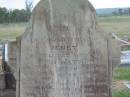 Jenet, wife of John WATSON, died 12 Oct 1895 aged 62 years; Killarney cemetery, Warwick Shire 