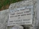 
Sydney Charles WRIGHT,
died 4 Aug 1956 aged 78 years;
Annie Florence WRIGHT,
died 4 Mar 1968 aged 80 years;
Killarney cemetery, Warwick Shire
