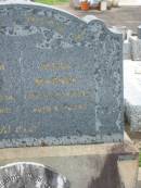 
Christina MADSEN,
died 25 Aug 1934 aged 62 years;
Mads MADSEN,
died 22 Jan 1931 aged 61 years;
Ruth Sylvia MADSEN,
born 22 Nov 1915,
died 1 Feb 1916,
erected by parents;
Killarney cemetery, Warwick Shire
