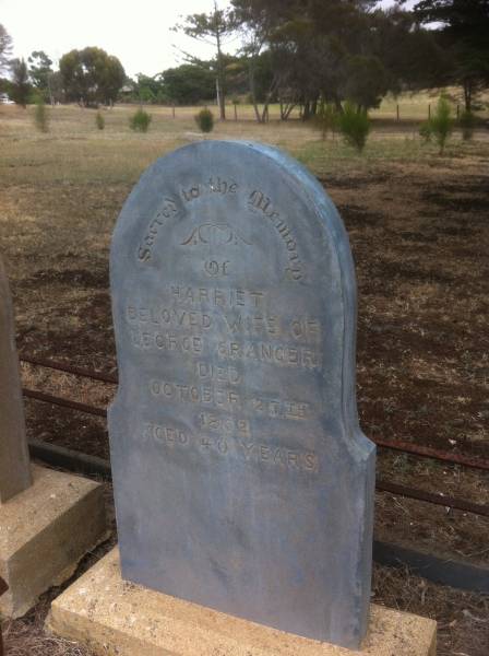 Harriet GRANGER  | d: 27 Oct 1862 aged 40  | (wife of George GRANGER)  |   | Kingscote historic cemetery - Reeves Point, Kangaroo Island, South Australia  |   | 