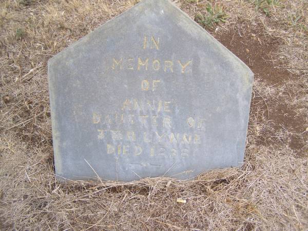 Annie  | daughter of J and R LYNNE  | d: 1838  |   | Kingscote historic cemetery - Reeves Point, Kangaroo Island, South Australia  |   | 