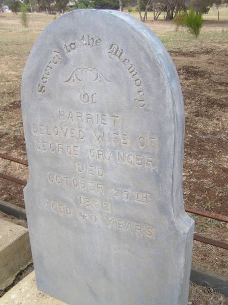 Harriet (GRANGER)  | wife of George GRANGER  | d: 27 Oct 1962 aged 40  |   | Kingscote historic cemetery - Reeves Point, Kangaroo Island, South Australia  |   | 