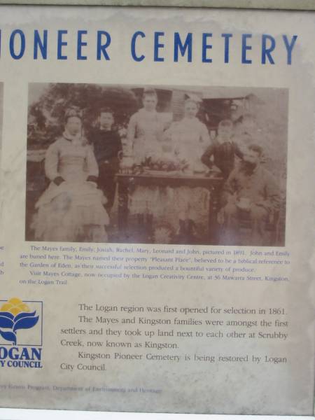 [click for text of <a href= sign.html >sign</a>];  | Kingston Pioneer Cemetery, Logan City  | 