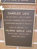 Charles LEIS, 18-03-1915 - 29-11-2002, husband dad poppy; Valerie Merle LEIS, 05-07-1940 - 04-09-1941; Lawnton cemetery, Pine Rivers Shire 