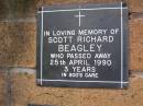 Scott Richard BEAGLEY, died 25 April 1990 aged 3 years; Lawnton cemetery, Pine Rivers Shire 