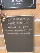 Anne WINTER, 8-10-44 - 21-6-99; Lawnton cemetery, Pine Rivers Shire 