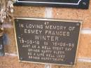 Esmey Frances WINTER, 13-03-18 - 16-08-98; Lawnton cemetery, Pine Rivers Shire 