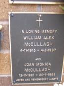 
William Alex MCCULLAGH,
411-1913 - 4-8-1997;
Joan Monica MCCULLAGH,
12-11-1921 - 20-6-1986;
Lawnton cemetery, Pine Rivers Shire
