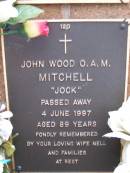 John Wood (Jock) MITCHELL, died 4 June 1997 aged 89 years, wife Nell; Lawnton cemetery, Pine Rivers Shire 