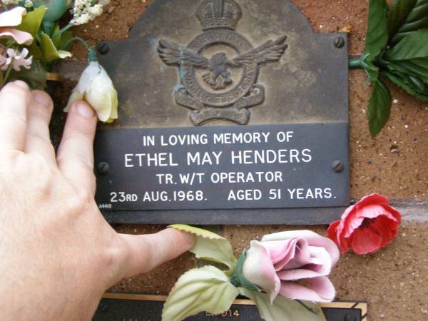 Ethel May HENDERS,  | died 23 Aug 1968 aged 51 years;  | Lawnton cemetery, Pine Rivers Shire  | 