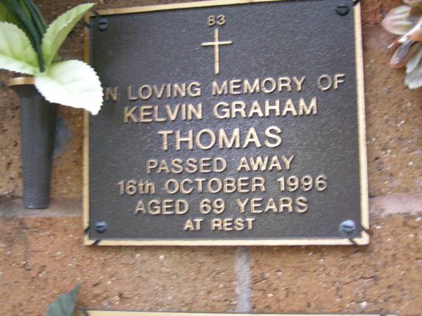 Kelvin Graham THOMAS,  | died 16 Oct 1996 aged 69 years;  | Lawnton cemetery, Pine Rivers Shire  | 