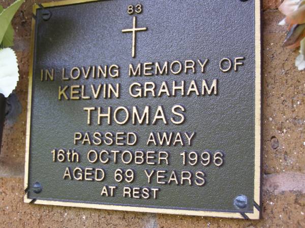 Kelvin Graham THOMAS,  | died 16 Oct 1996 aged 69 years;  | Lawnton cemetery, Pine Rivers Shire  | 