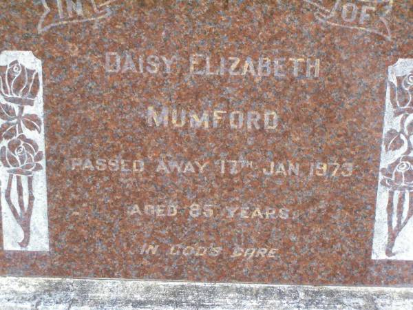 Daisy Elizabeth MUMFORD,  | died 17 Jan 1973 aged 85 years;  | Lawnton cemetery, Pine Rivers Shire  | 