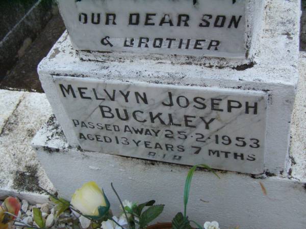 Melvyn Joseph BUCKLEY,  | son brother,  | died 25-2-1953 aged 13 years 7 months;  | Lawnton cemetery, Pine Rivers Shire  | 