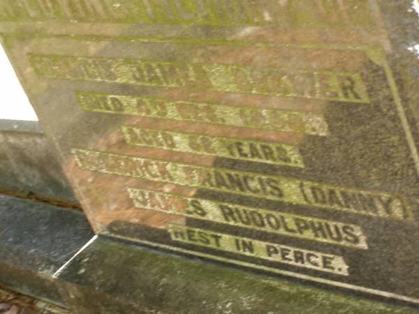 Francis James BREWER,  | died 4 Dec 1968 aged 82 years;  | Roderick Francis (Danny) James Rudolphus;  | Lawnton cemetery, Pine Rivers Shire  | 