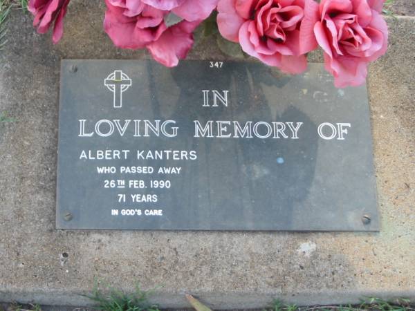 Albert KANTERS,  | died 26 Feb 1990 aged 71 years;  | Lawnton cemetery, Pine Rivers Shire  | 