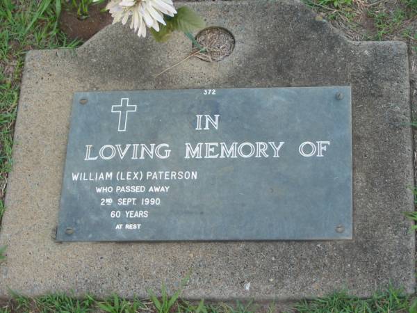 William (Lex) PATERSON,  | died 2 Sept 1990 aged 60 years;  | Lawnton cemetery, Pine Rivers Shire  | 